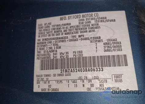 2003 Ford Windstar Se z USA, uszkodzony, nr VIN 2FMZA52403BA06333